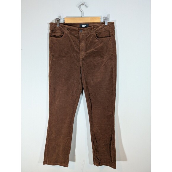 Paige Women Brown Corduroy High Rise Straight Leg Pants 31 English Countryside - Picture 1 of 10